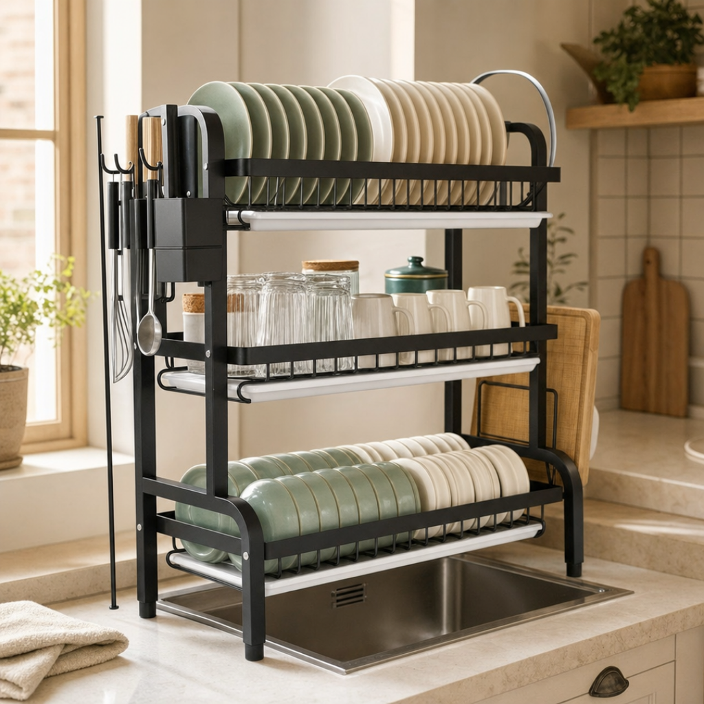 Escurridor bacha 3 niveles rack full accesorios