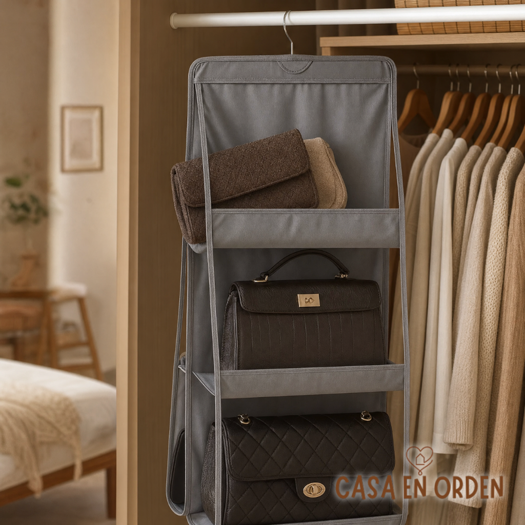 Organizador Colgante 6 Carteras Para Placard Percha Cartera